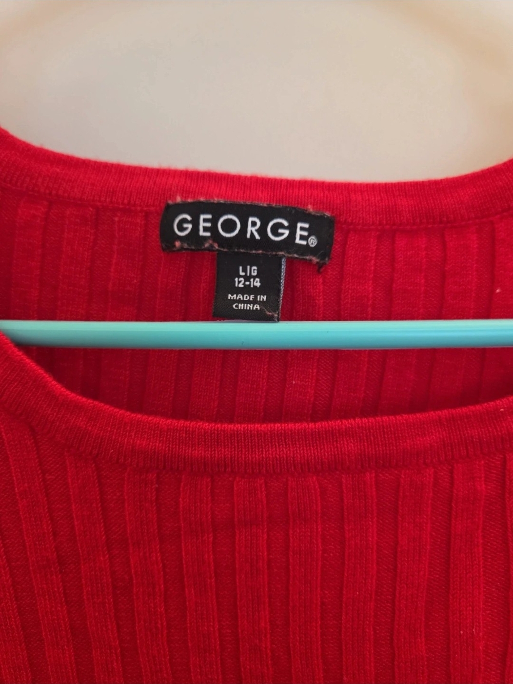 George Women's Bright Red Ribbed Crewneck Sweater - Picture 2 of 3